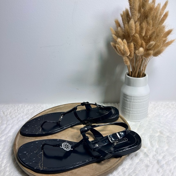 COACH Pansy T-Strap Jelly Sandals . Black Sz 11 - Picture 2 of 7